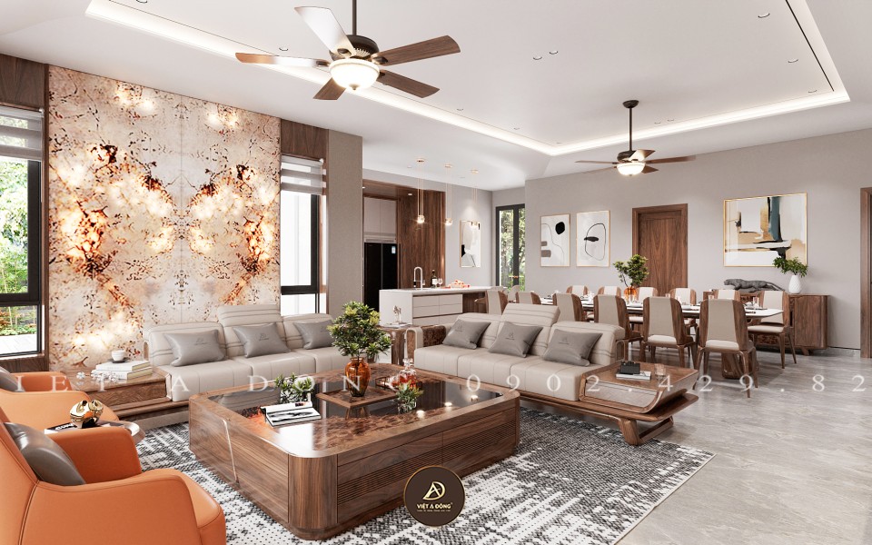 Thiết kế - Thi công nội thất biệt thự gỗ óc chó tại Đồng Châu, Thái Bình - Anh Việt